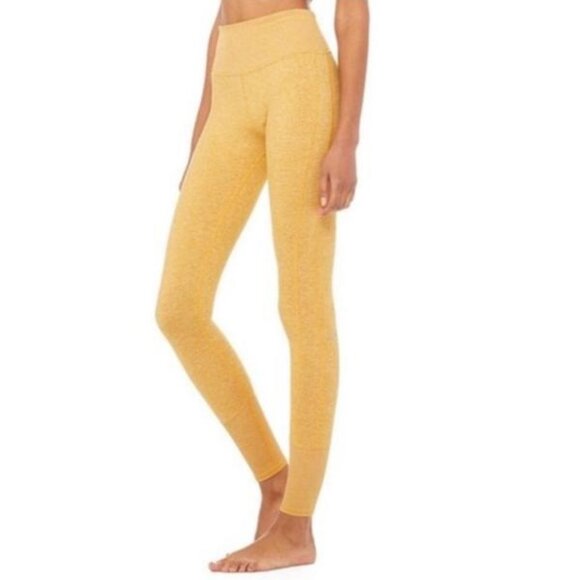 Alo Yoga High Waist Alosoft Lounge Legging Heather Tuscan Sun Mustard Yellow - Picture 1 of 15